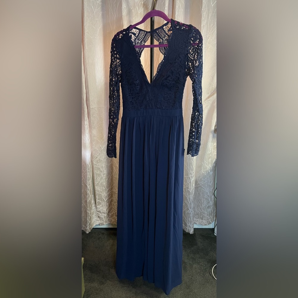 Lulu's Blue Smocked Gown with Bishop Sleeves